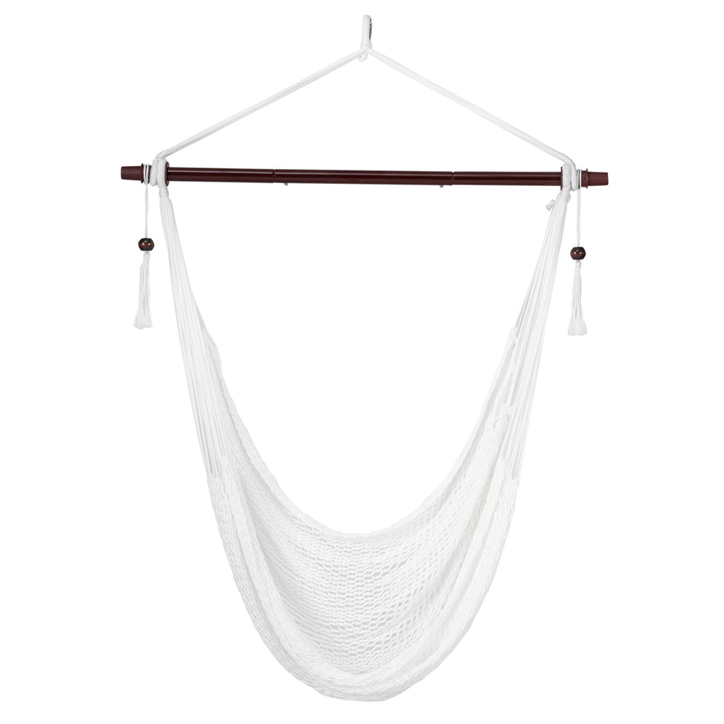 Caribbean Hammock Chair with Metal Spreader Bar Woven Rope Swing-Beige