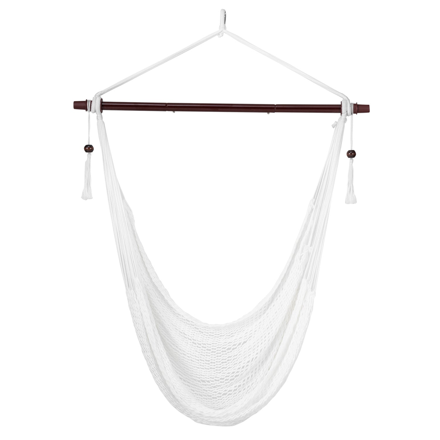 Caribbean Hammock Chair with Metal Spreader Bar Woven Rope Swing-Beige