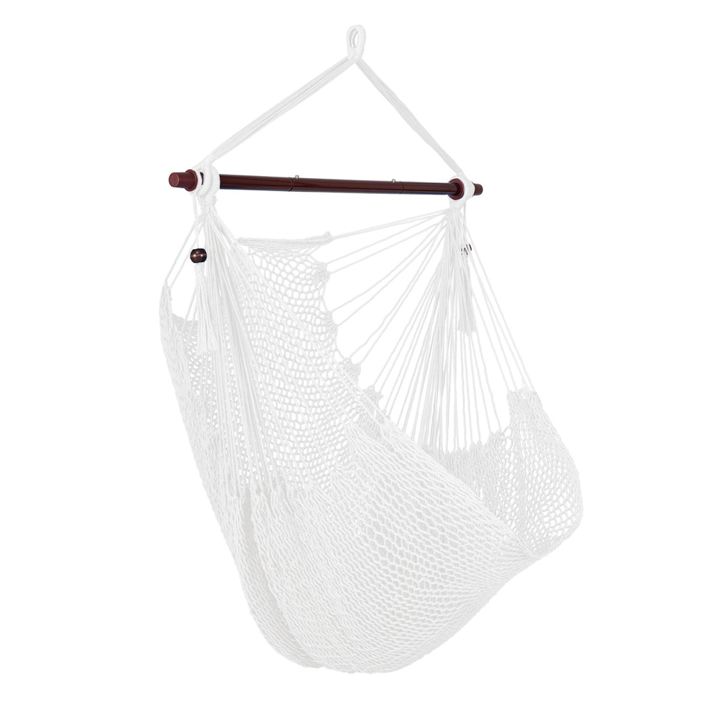 Caribbean Hammock Chair with Metal Spreader Bar Woven Rope Swing-Beige