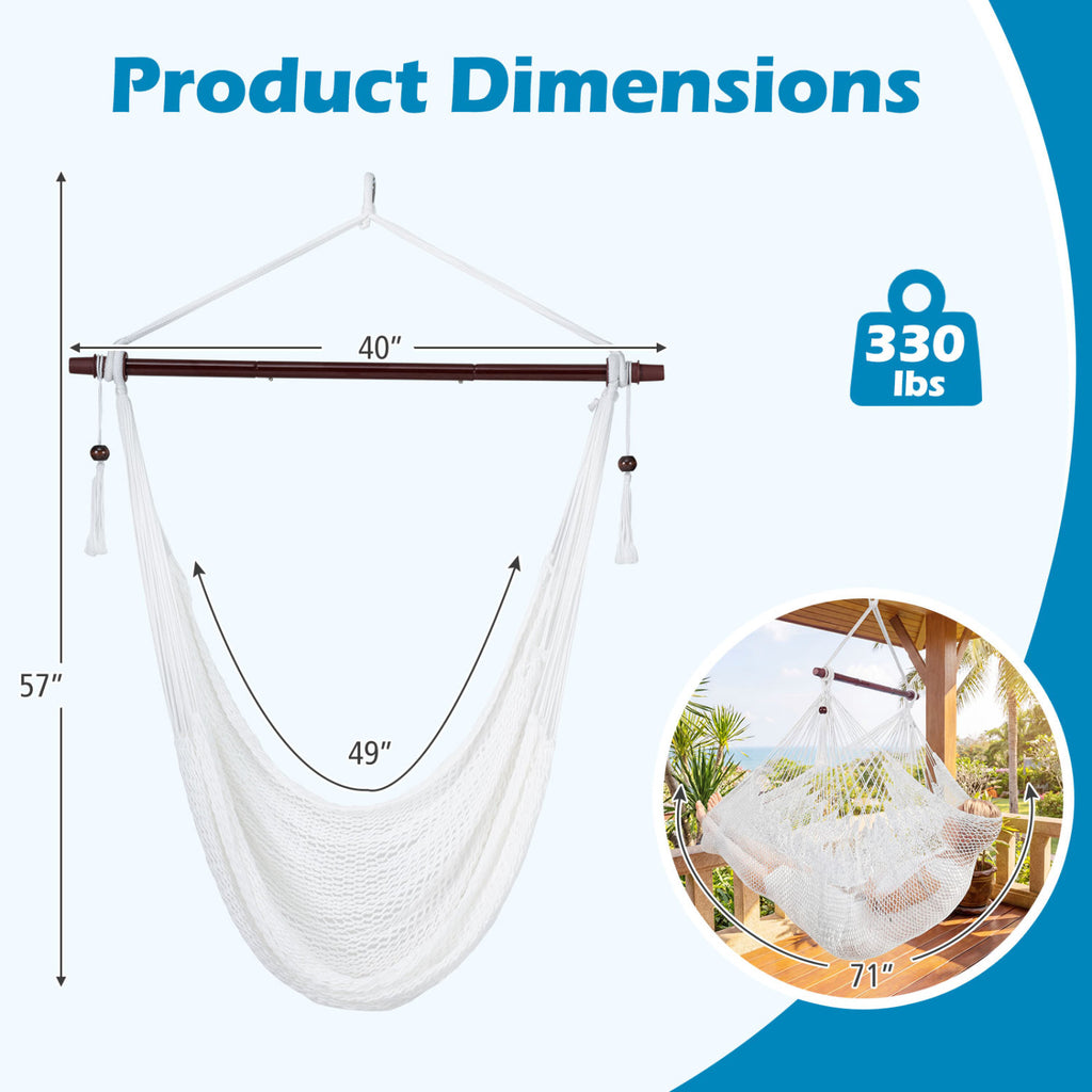 Caribbean Hammock Chair with Metal Spreader Bar Woven Rope Swing-Beige