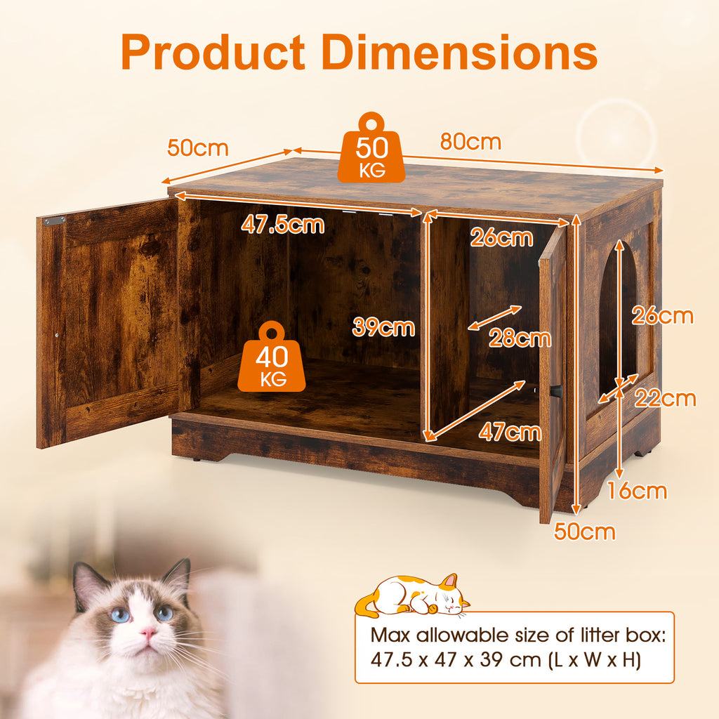 Cat Litter Box Enclosure Furniture Indoor Wooden Cat House End Side Table Nightstand-Grey