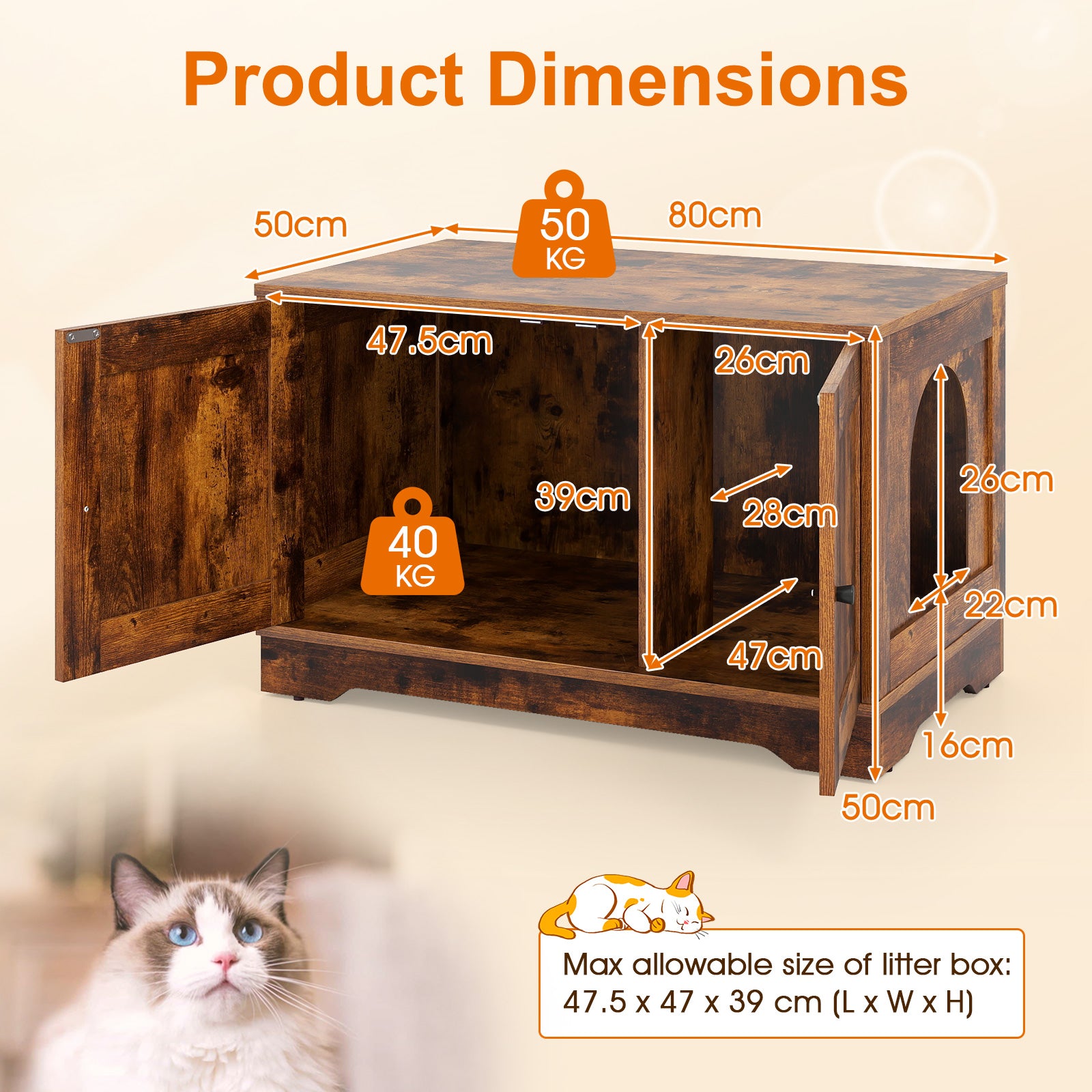 Cat Litter Box Enclosure Furniture Indoor Wooden Cat House End Side Table Nightstand-Grey