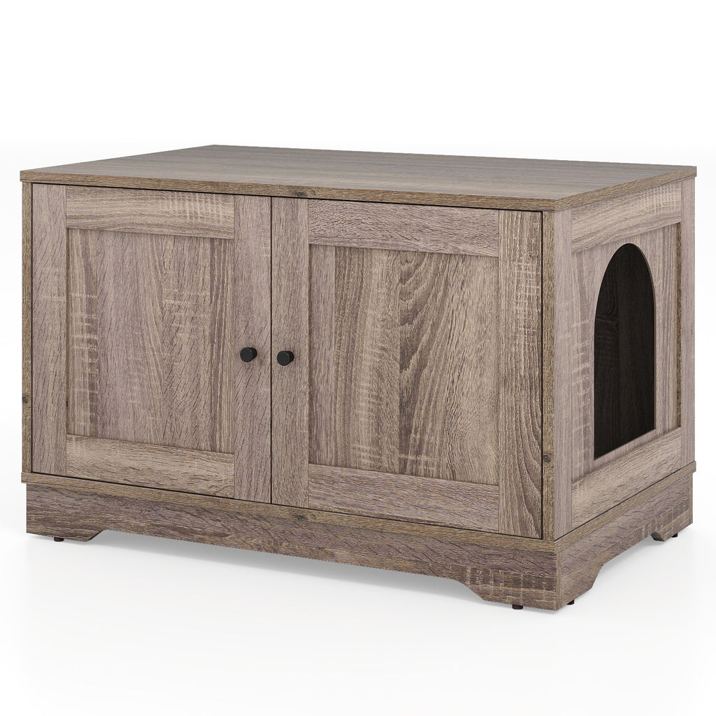 Cat Litter Box Enclosure Furniture Indoor Wooden Cat House End Side Table Nightstand-Grey