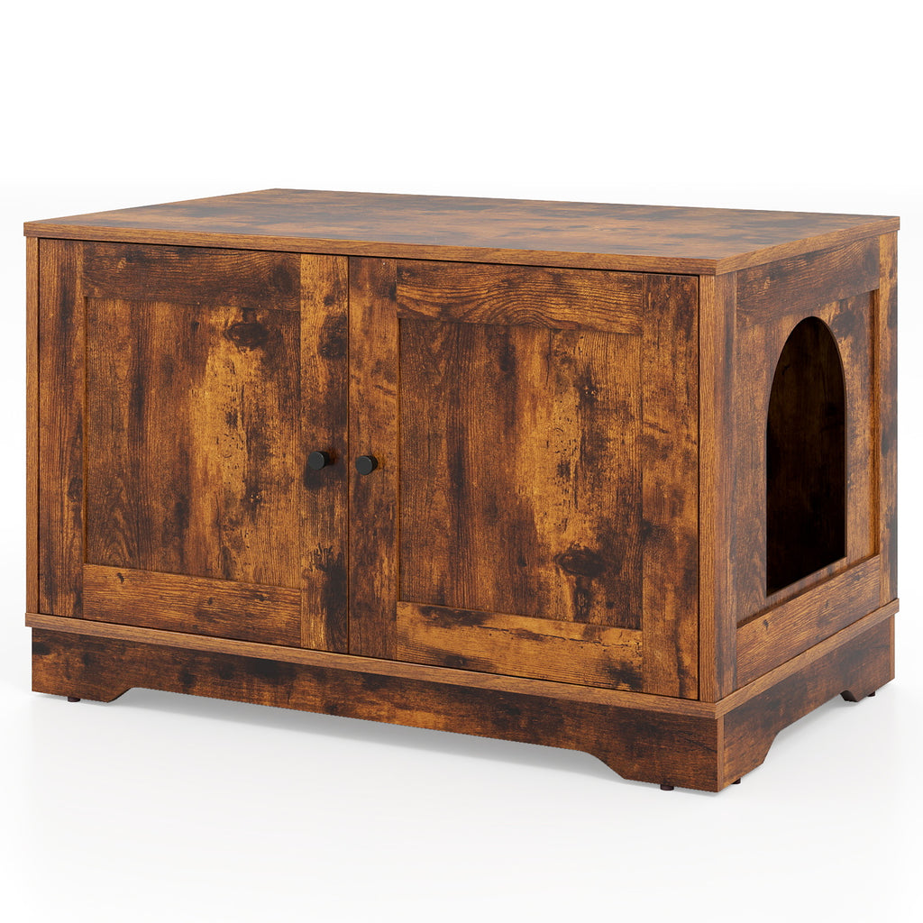 Cat Litter Box Enclosure Furniture Indoor Wooden Cat House End Side Table Nightstand-Brown