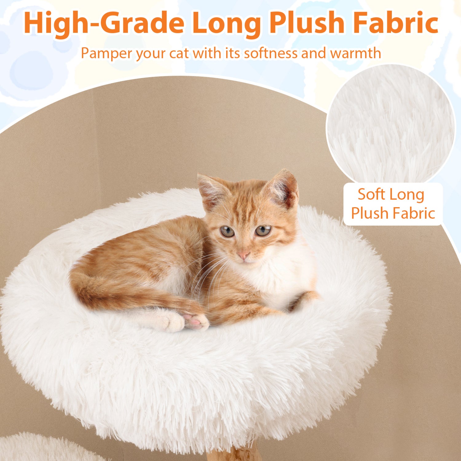 Cat Tree Solid Pear Wood with Perch and Natural Jute Scratching Posts-White