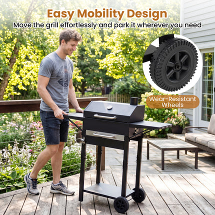 Charcoal Grill with 2 Side Tables & Adjustable Chimney 284 sq.in