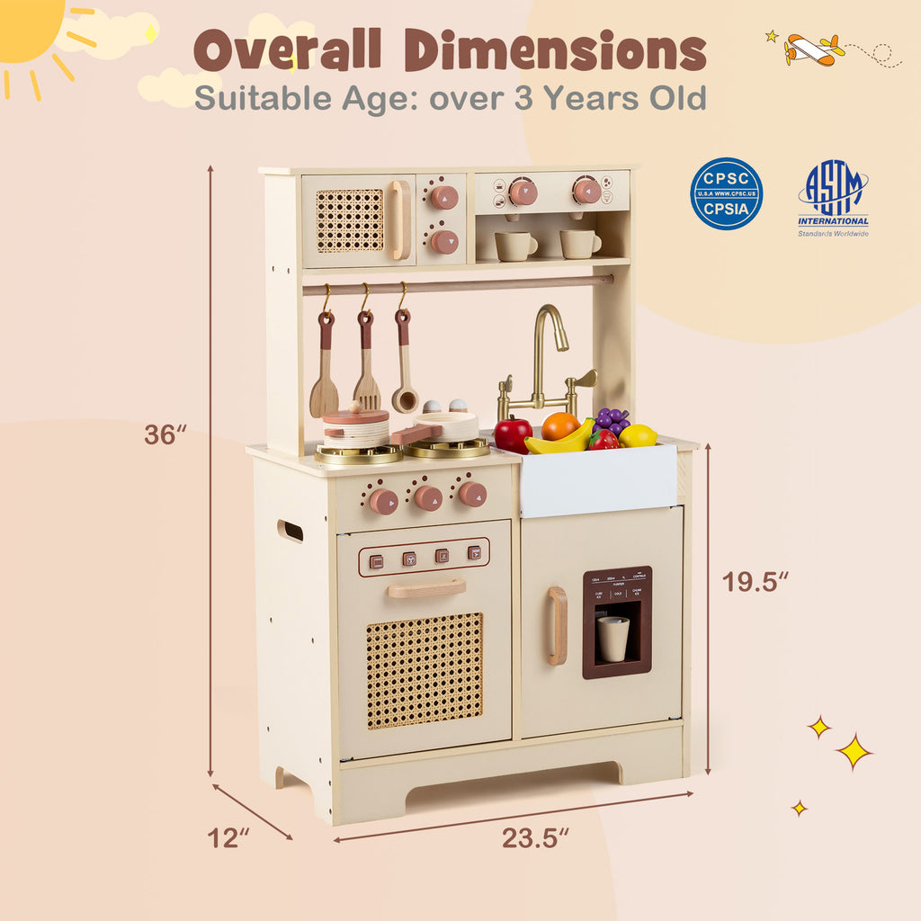 Chef Pretend Play Kitchen for Kids with Realistic Lights and Sounds-Yellow