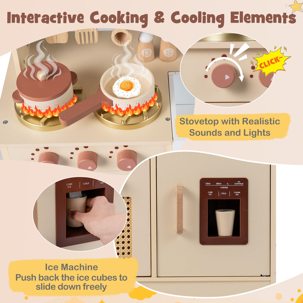 Chef Pretend Play Kitchen for Kids with Realistic Lights and Sounds-Yellow