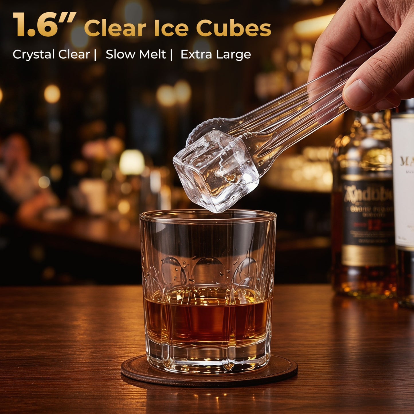 Clear Ice Cube Maker Countertop 1.6 Inches Large Square Ice Cubes-Silver