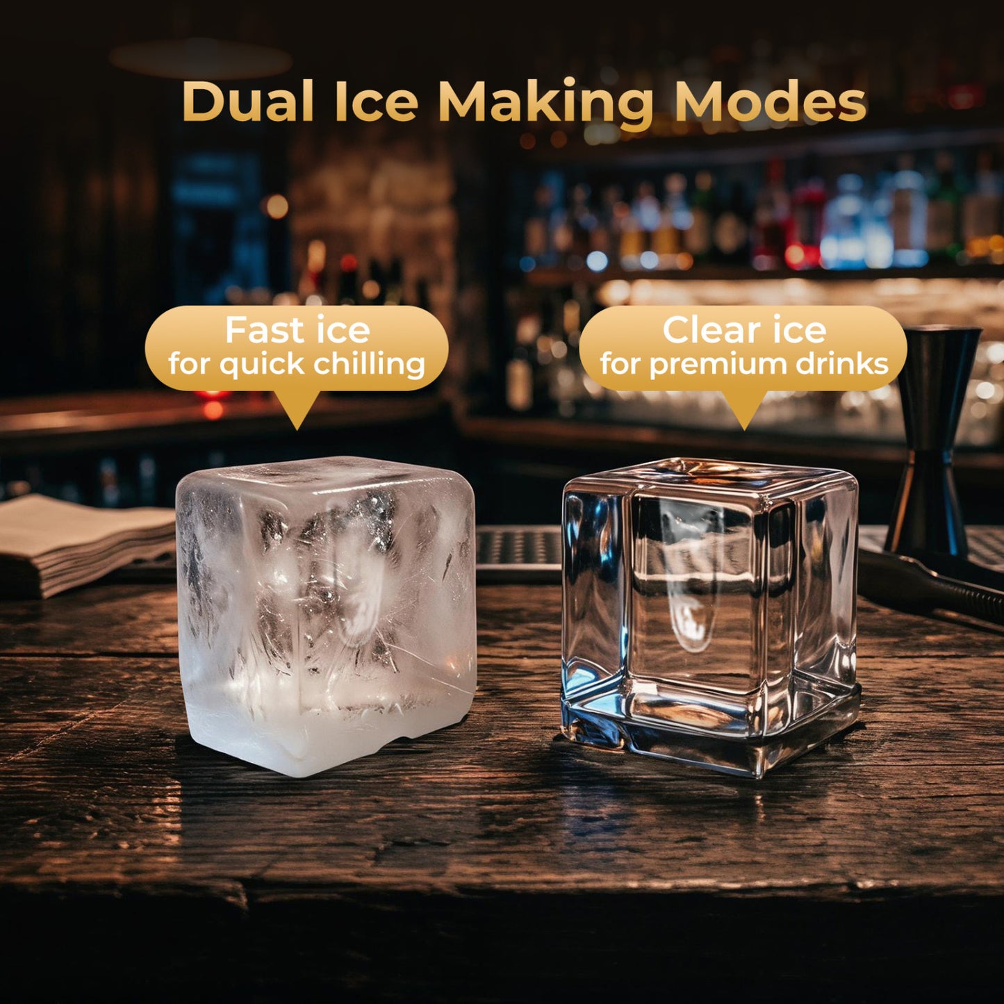 Clear Ice Cube Maker Countertop 1.6 Inches Large Square Ice Cubes-Silver