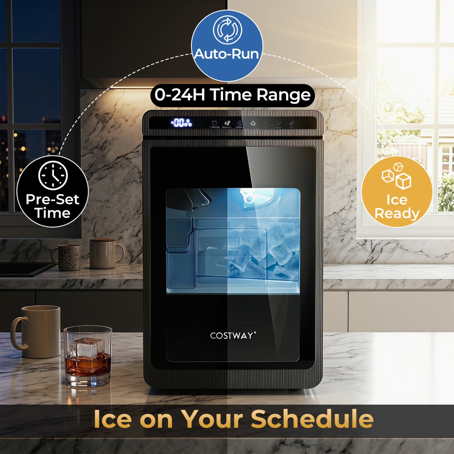 Clear Ice Cube Maker Countertop 1.6 Inches Large Square Ice Cubes-Silver