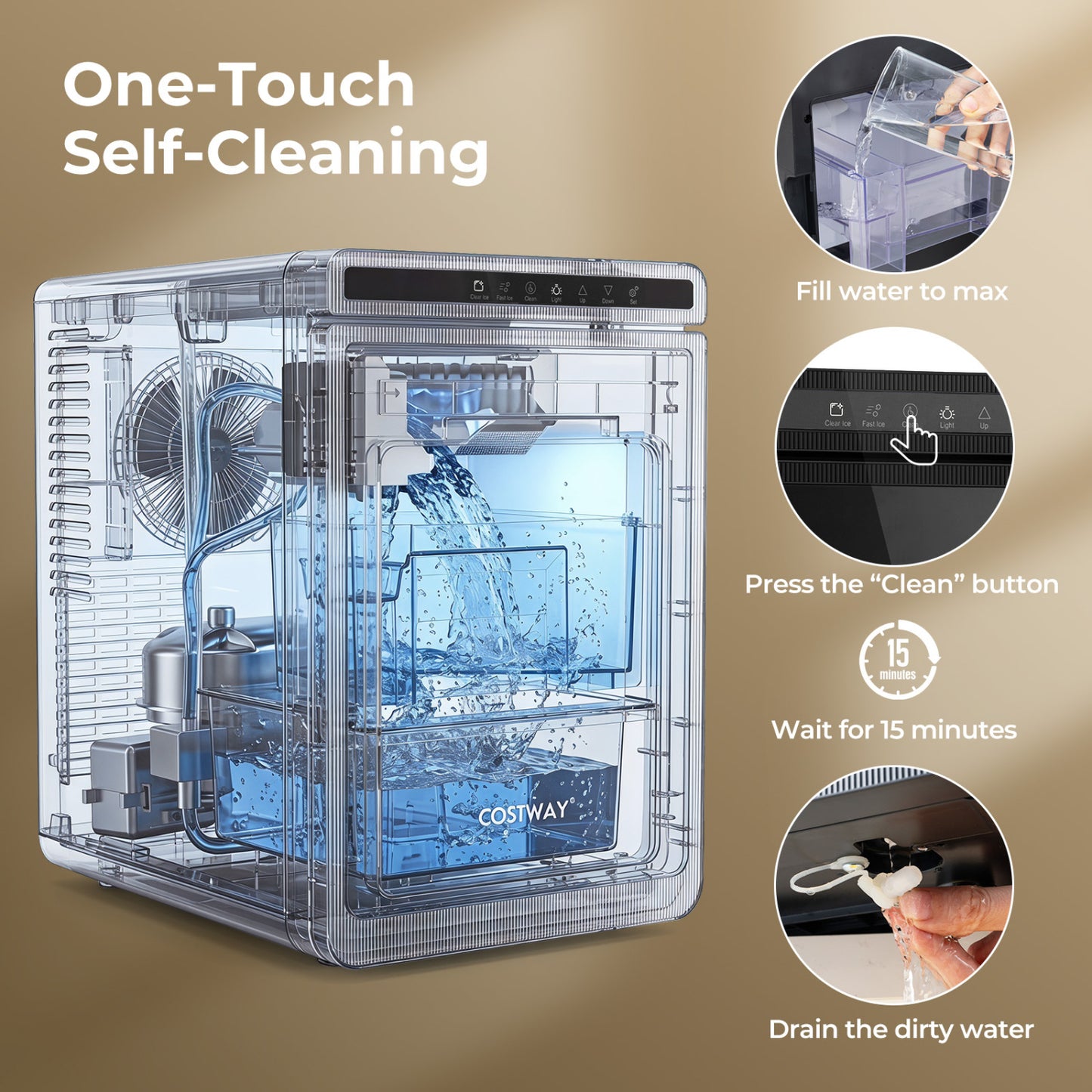 Clear Ice Cube Maker Countertop 1.6 Inches Large Square Ice Cubes-Silver