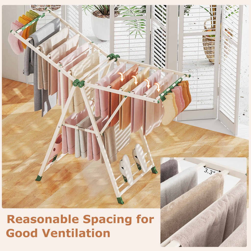 Clothes Drying Rack with Height Adjustable Wings-Beige