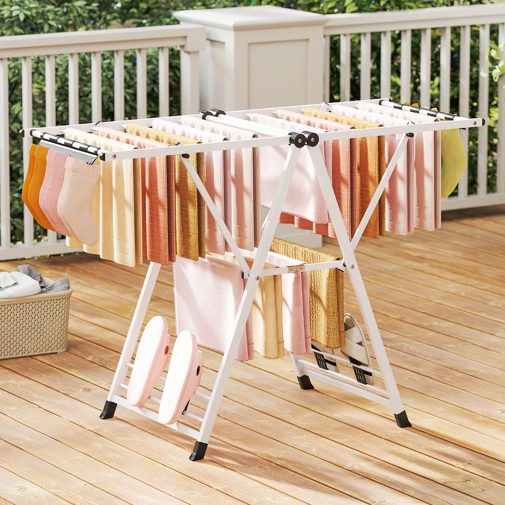 Clothes Drying Rack with Height Adjustable Wings-White