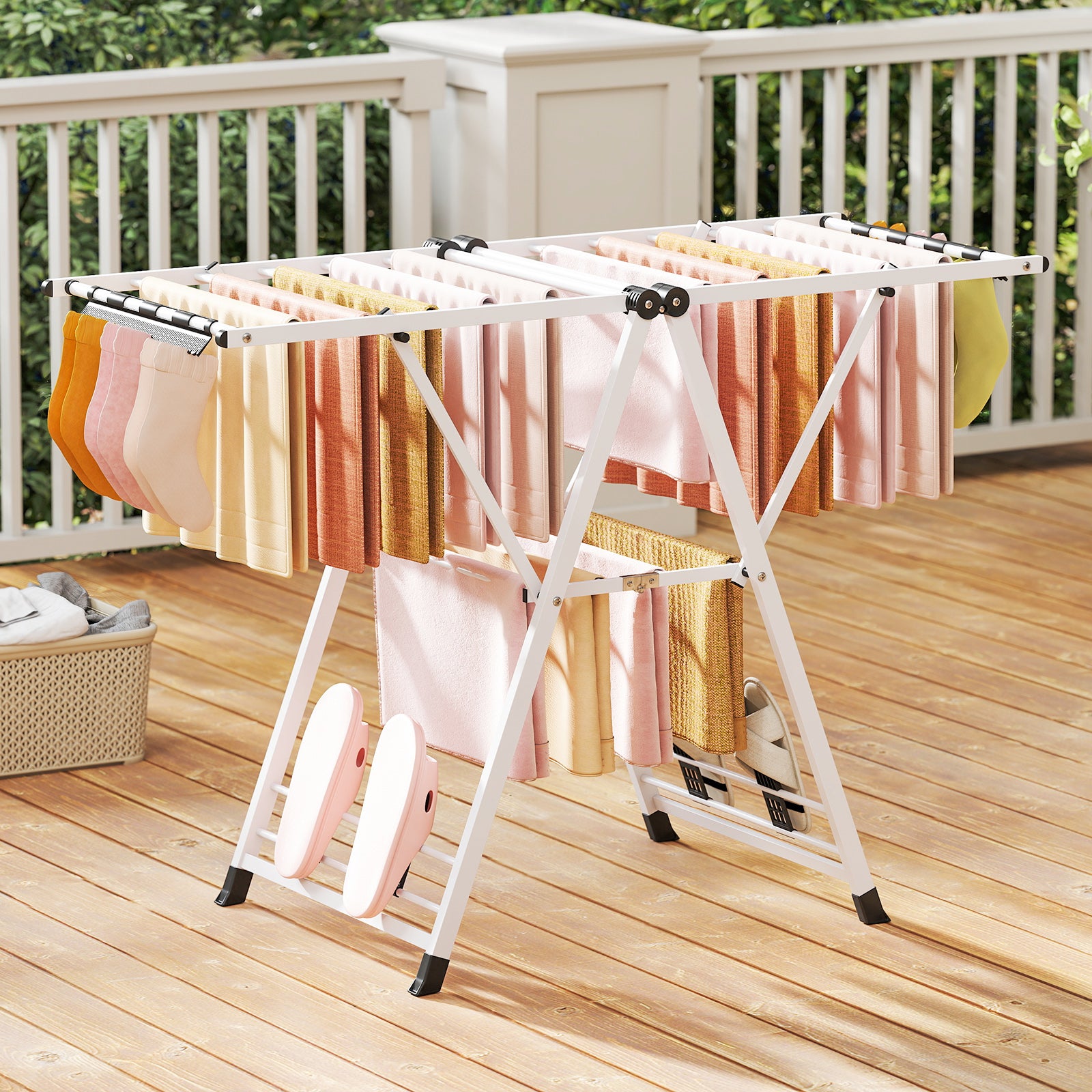Clothes Drying Rack with Height Adjustable Wings-White