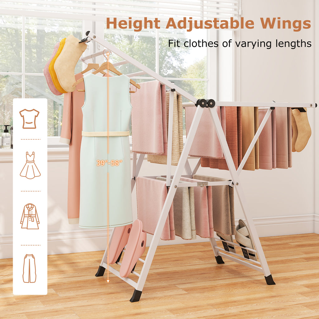Clothes Drying Rack with Height Adjustable Wings-White