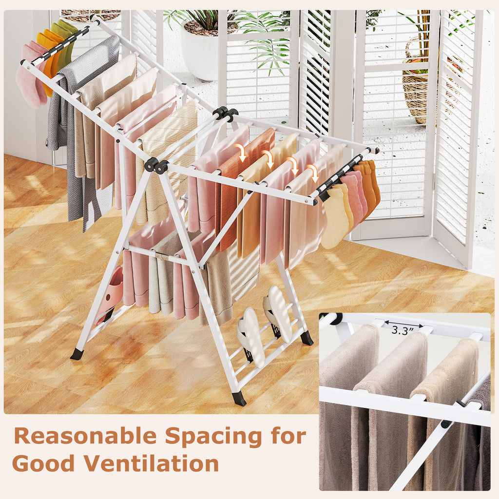 Clothes Drying Rack with Height Adjustable Wings-White
