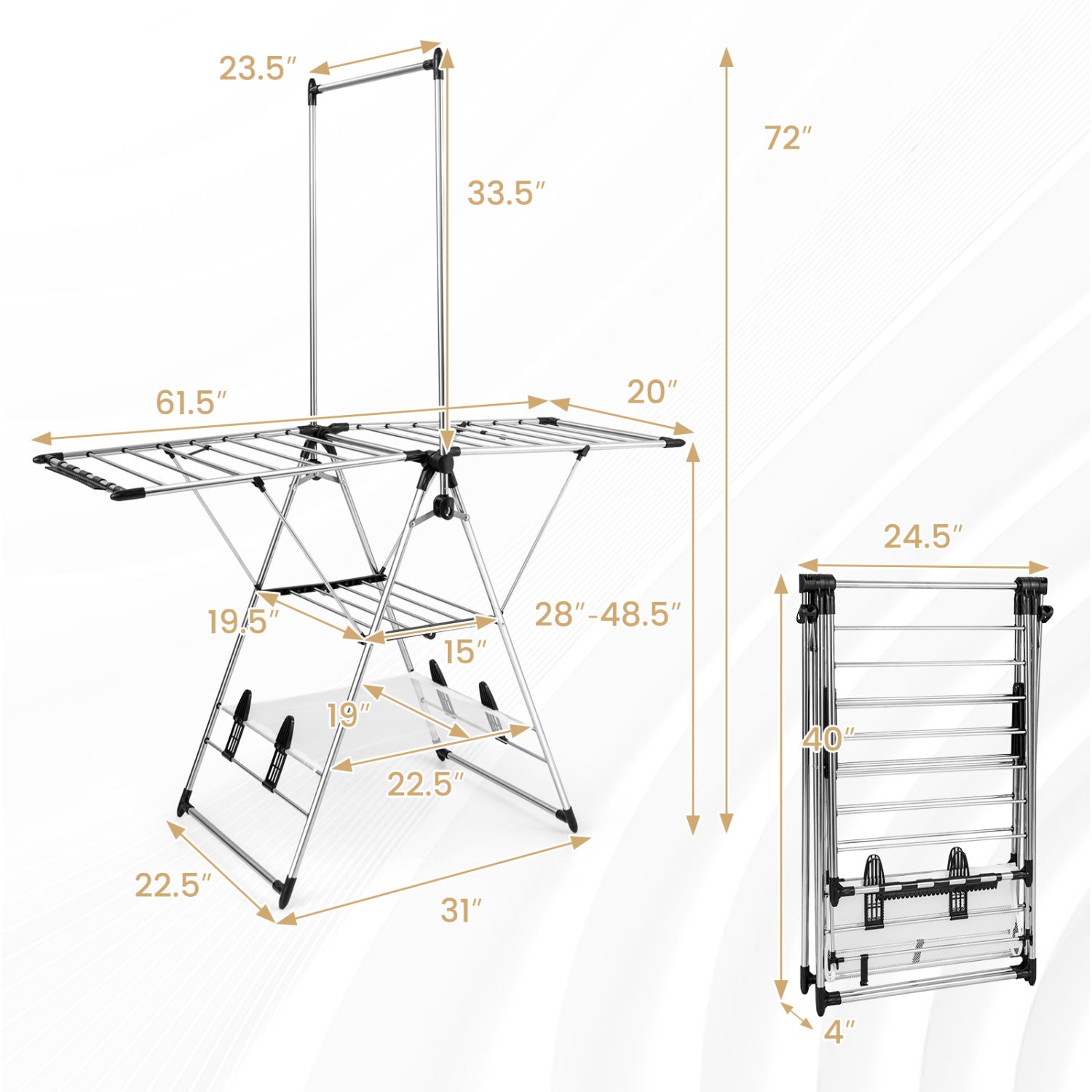 Clothes Drying Rack with 6-Level Adjustable Height