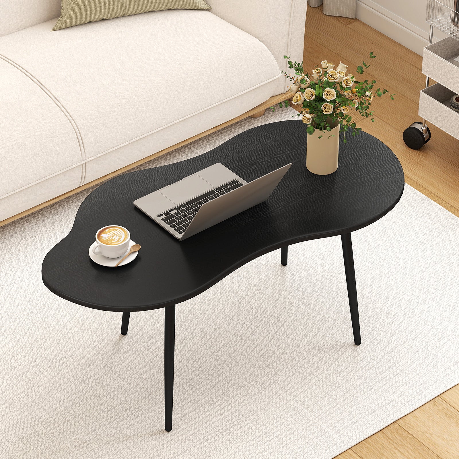 Cloud Shape Coffee Table 39.5 inch Irregular Center Table with Metal Frame-Black