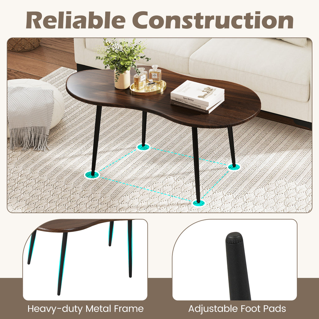 Cloud Shape Coffee Table 39.5 inch Irregular Center Table with Metal Frame-Walnut