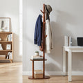 Coat Rack with 8 Rubber Wood Hooks and 2 Storage Shelves-Walnut