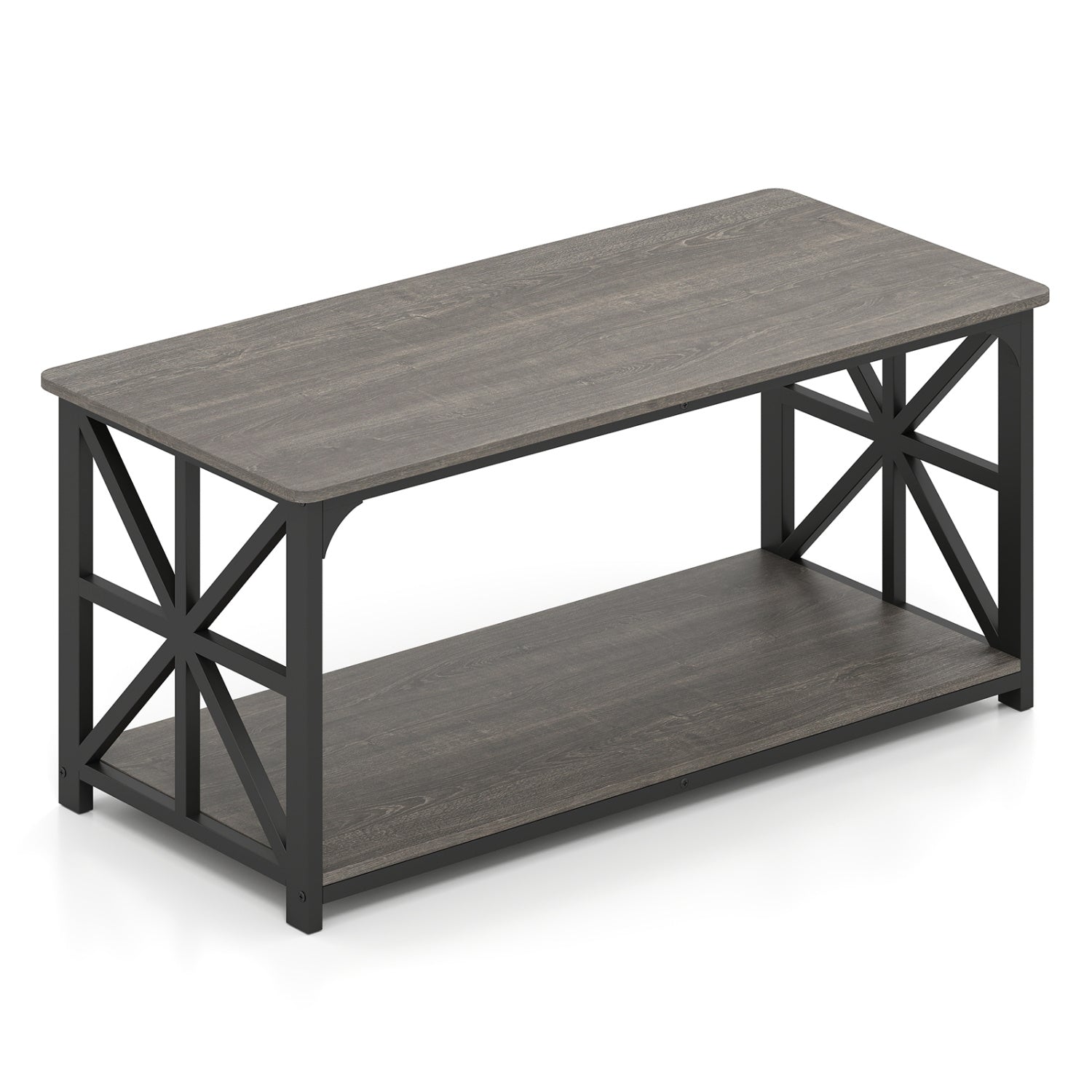 Coffee Table 2-Tier Center Table with Storage Shelf-Oak