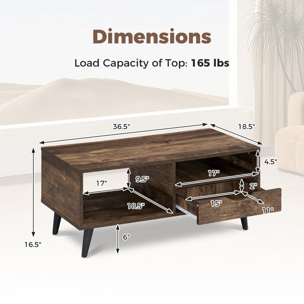Coffee Table with Storage Rustic Rectangle Center Table-Walnut