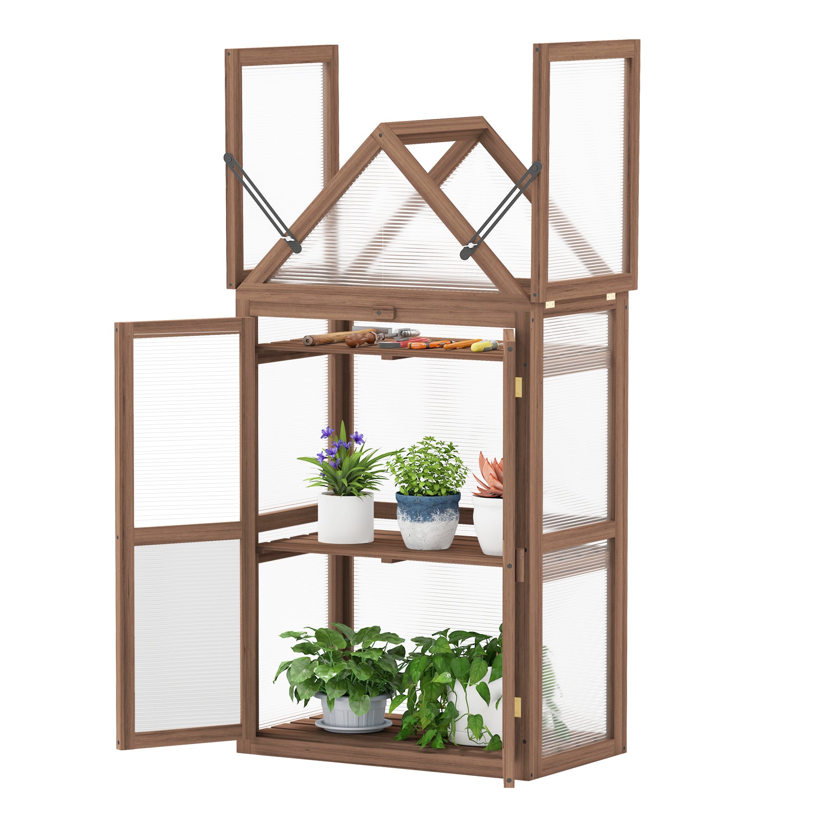 Mini serre de jardin en bois pour légumes et fleurs - Marron