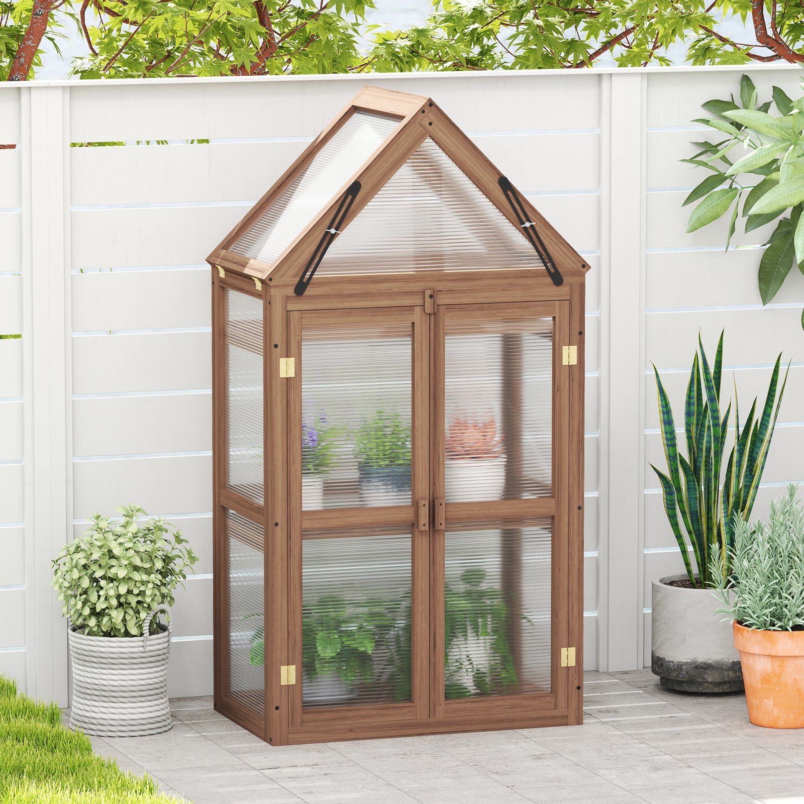 Mini serre de jardin en bois pour légumes et fleurs - Marron