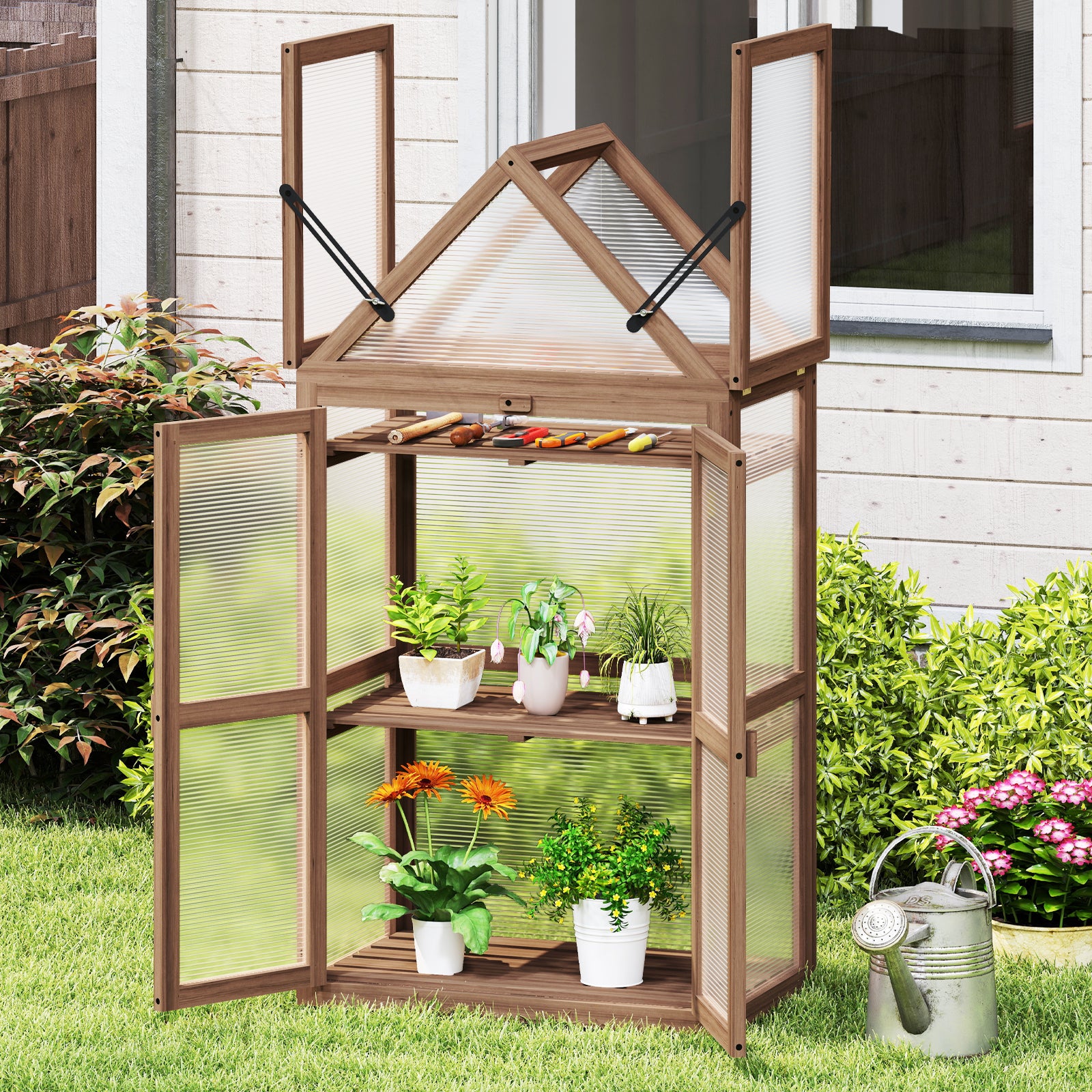 Mini serre de jardin en bois pour légumes et fleurs - Marron