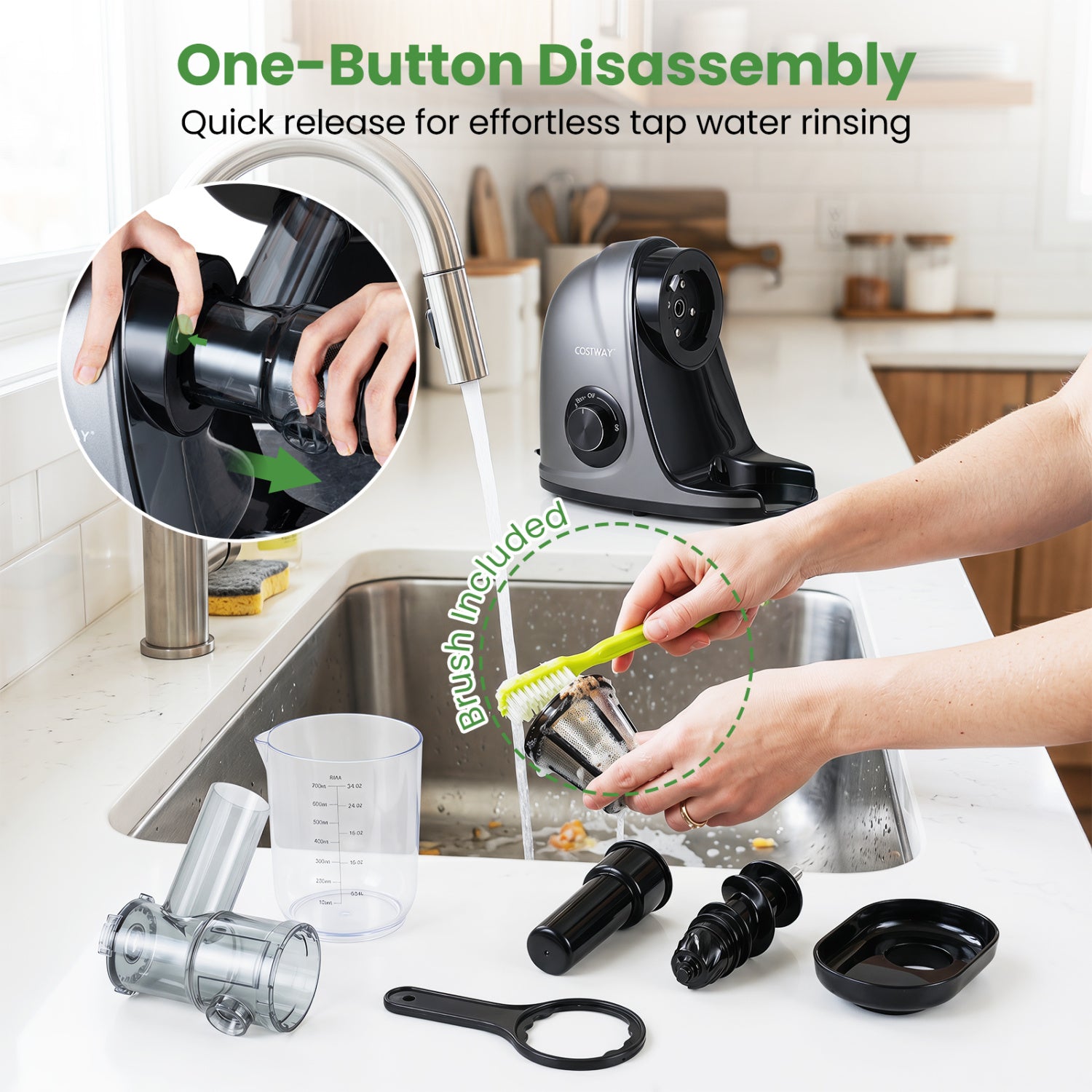 Cold Press Juicer Machine with 95% High Yield and 2-Speed Modes-Sliver