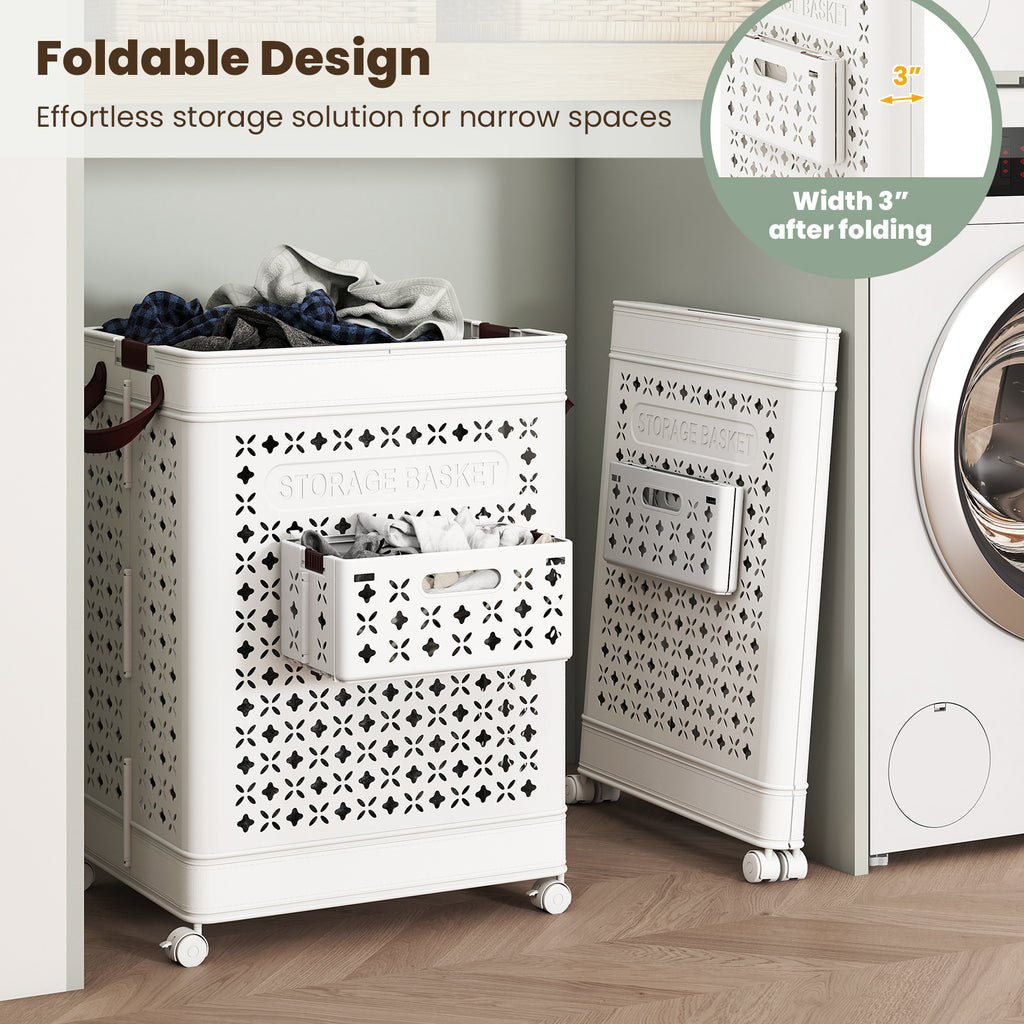 Collapsible Laundry Basket 20 Gallon Plastic Storage Bin-White