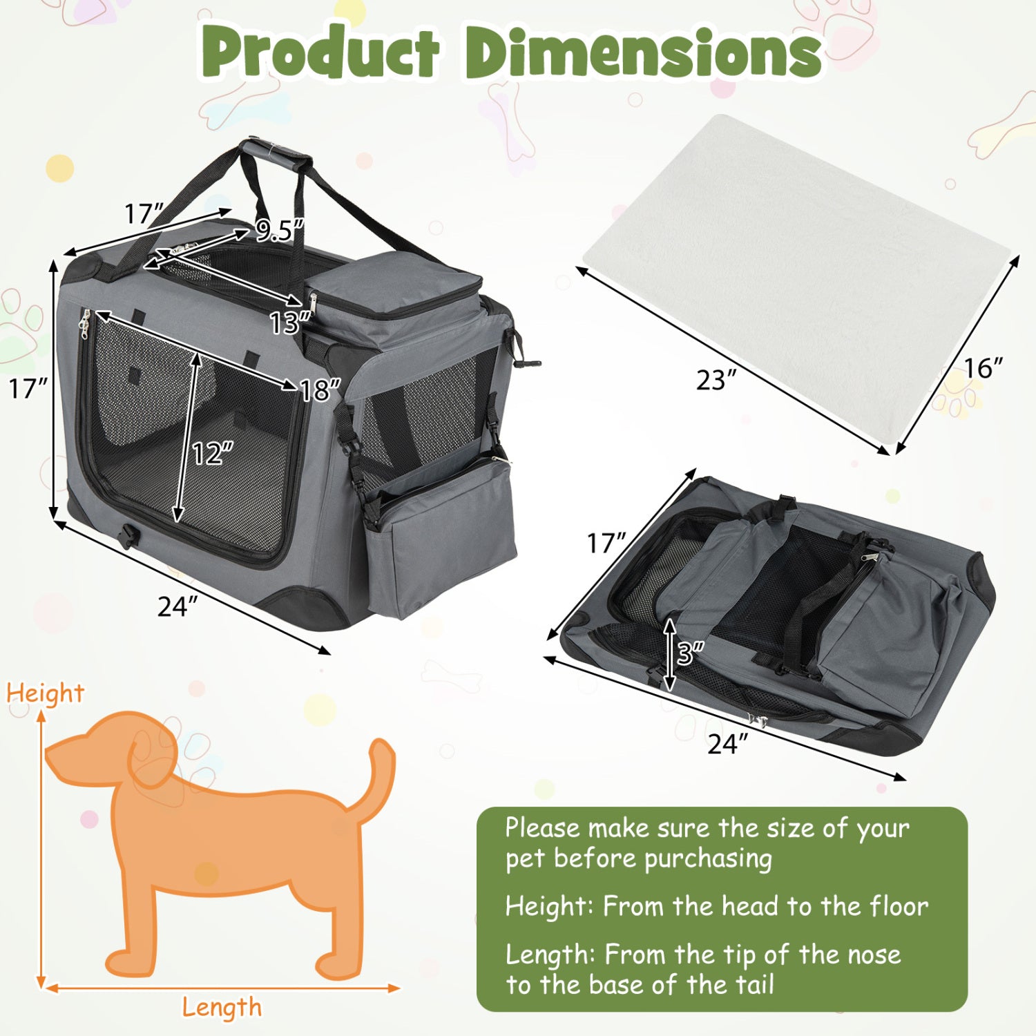Collapsible Soft Dog Crate Travel Crate with Mesh Windows and 3 Doors-S