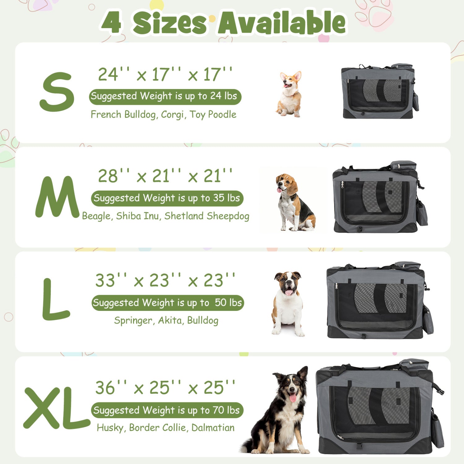Collapsible Soft Dog Crate Travel Crate with Mesh Windows and 3 Doors-S