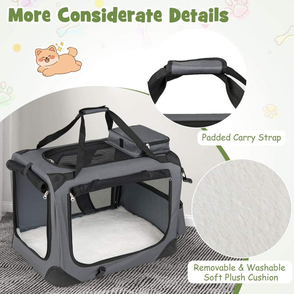 Collapsible Soft Dog Crate Travel Crate with Mesh Windows and 3 Doors-S
