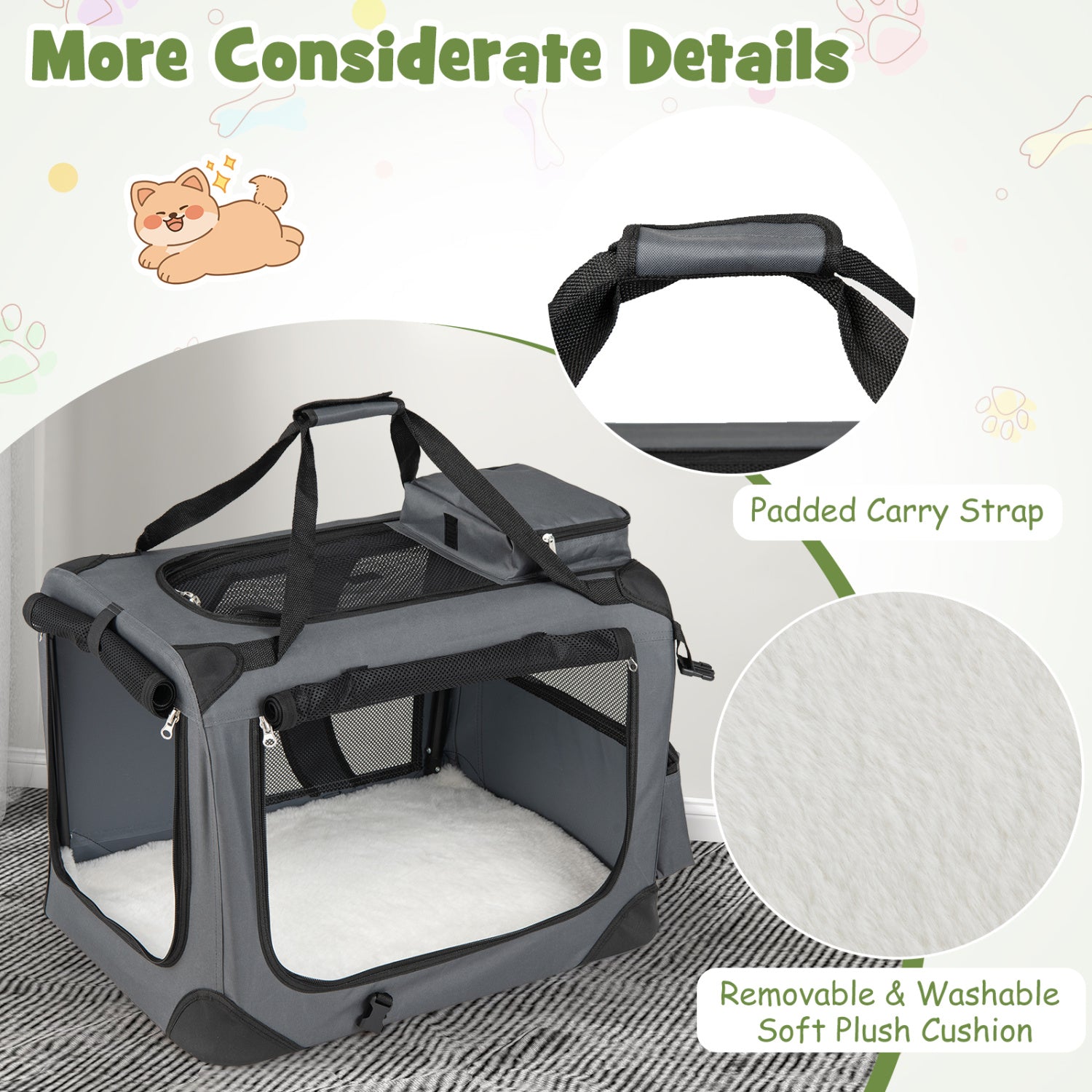 Collapsible Soft Dog Crate Travel Crate with Mesh Windows and 3 Doors-S