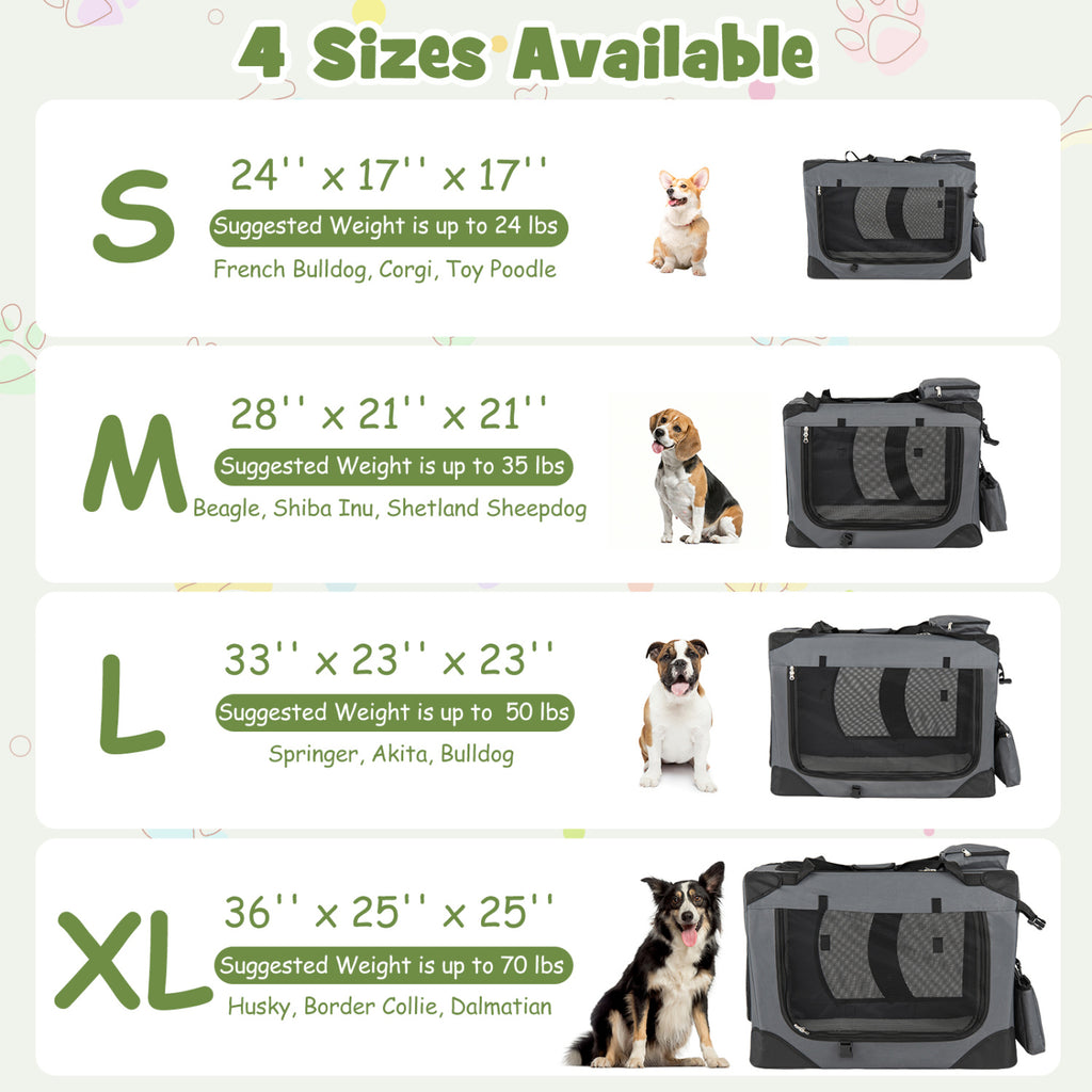Collapsible Soft Dog Crate Travel Crate with Mesh Windows and 3 Doors-L