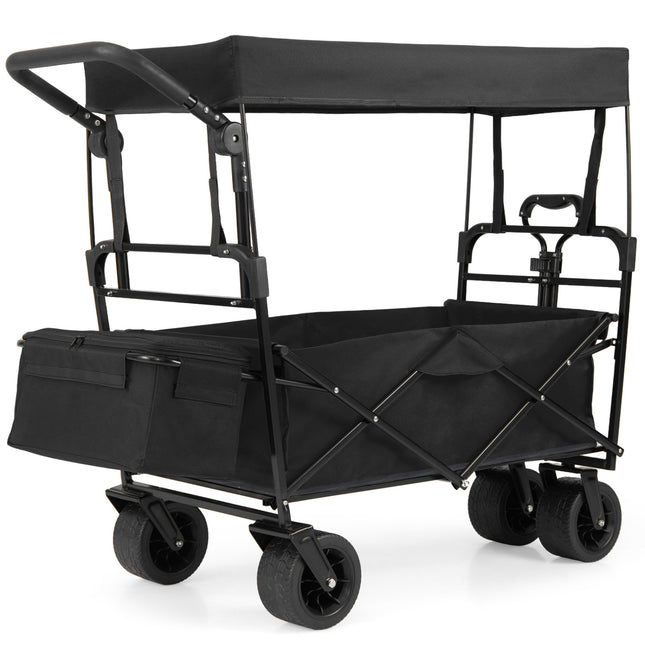 Collapsible Wagon with Removable Canopy and Adjustable Handles-Black
