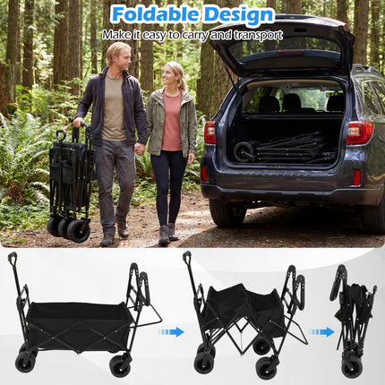 Collapsible Wagon with Removable Canopy and Adjustable Handles-Black