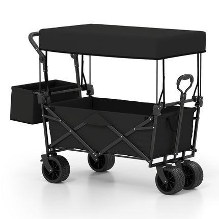 Collapsible Wagon with Removable Canopy and Detachable Storage Bag-Black