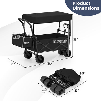 Collapsible Wagon with Removable Canopy and Detachable Storage Bag-Black