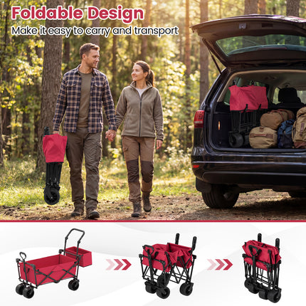 Collapsible Wagon with Removable Canopy and Detachable Storage Bag-Red