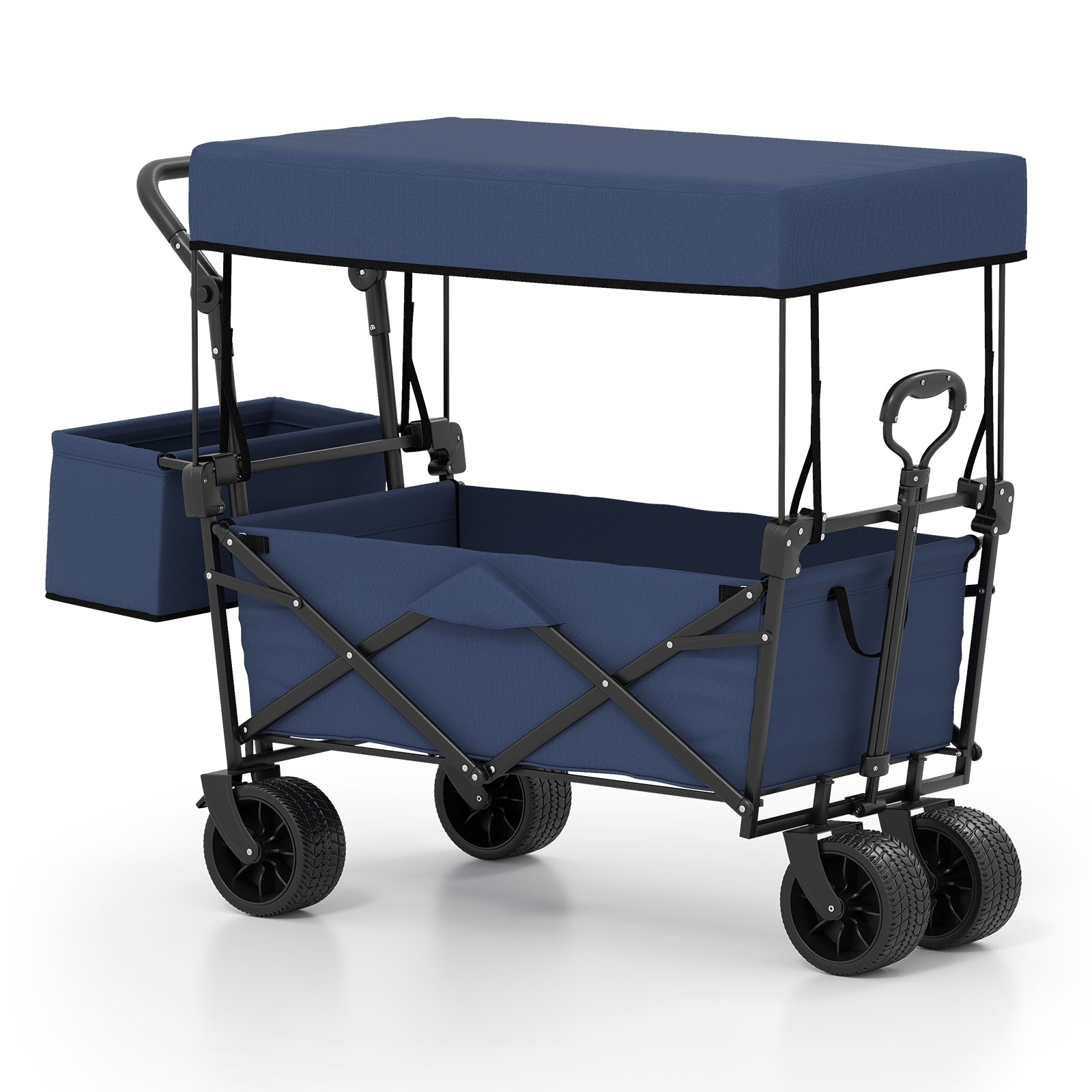 Chariot pliable avec auvent amovible et sac de rangement détachable – Bleu