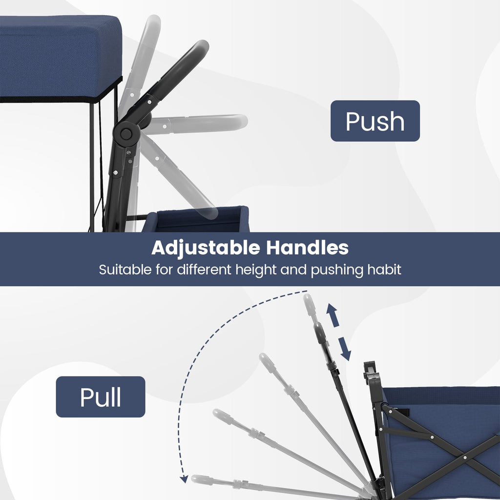 Chariot pliable avec auvent amovible et sac de rangement détachable – Bleu