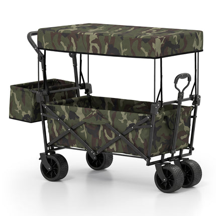 Collapsible Wagon with Removable Canopy and Detachable Storage Bag-Green