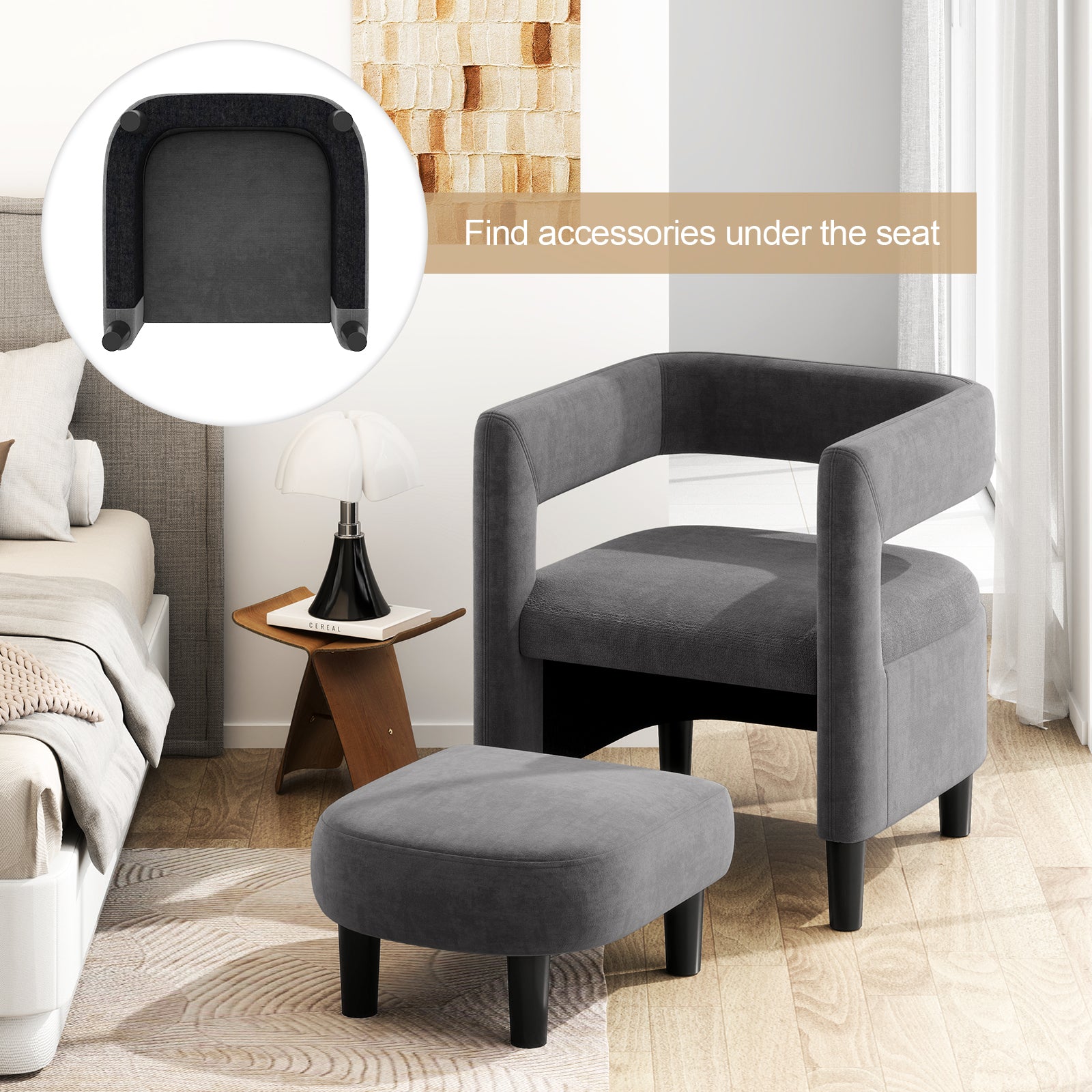 Comfy Accent Armchair with Footrest-Gray