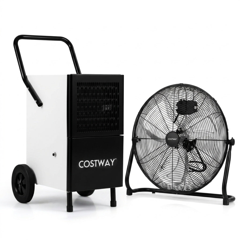 Commercial Dehumidifier and Heavy€‘Duty Metal Floor Fan Combo