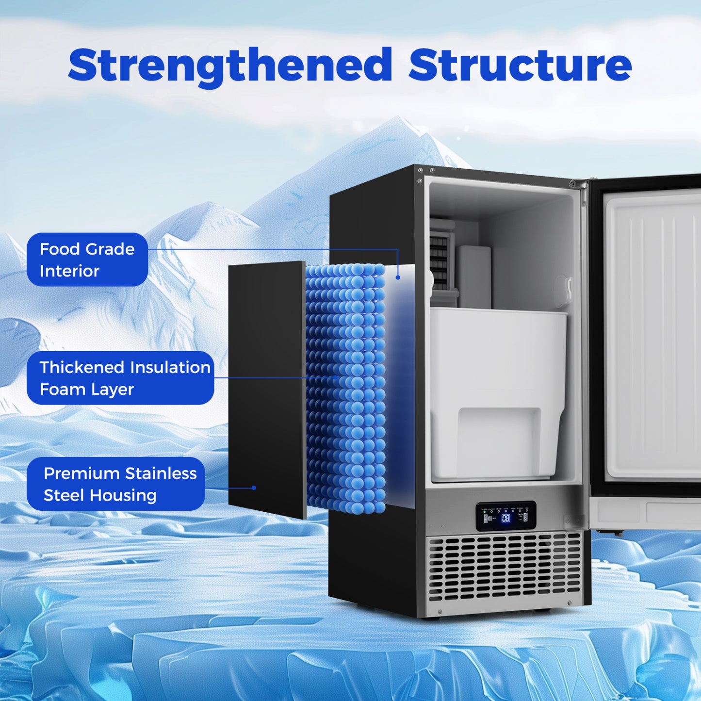 Commercial Ice Maker 110 lbs/24H Undercounter Ice Machine with 25 lbs Storage Capacity