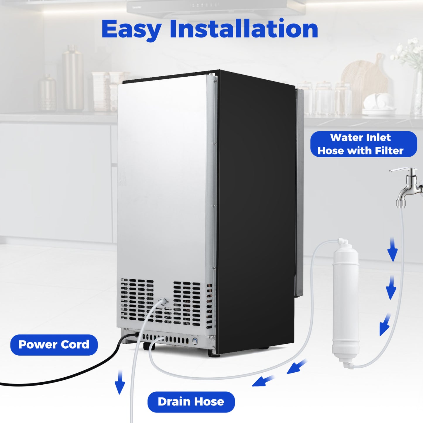 Commercial Ice Maker 110 lbs/24H Undercounter Ice Machine with 25 lbs Storage Capacity