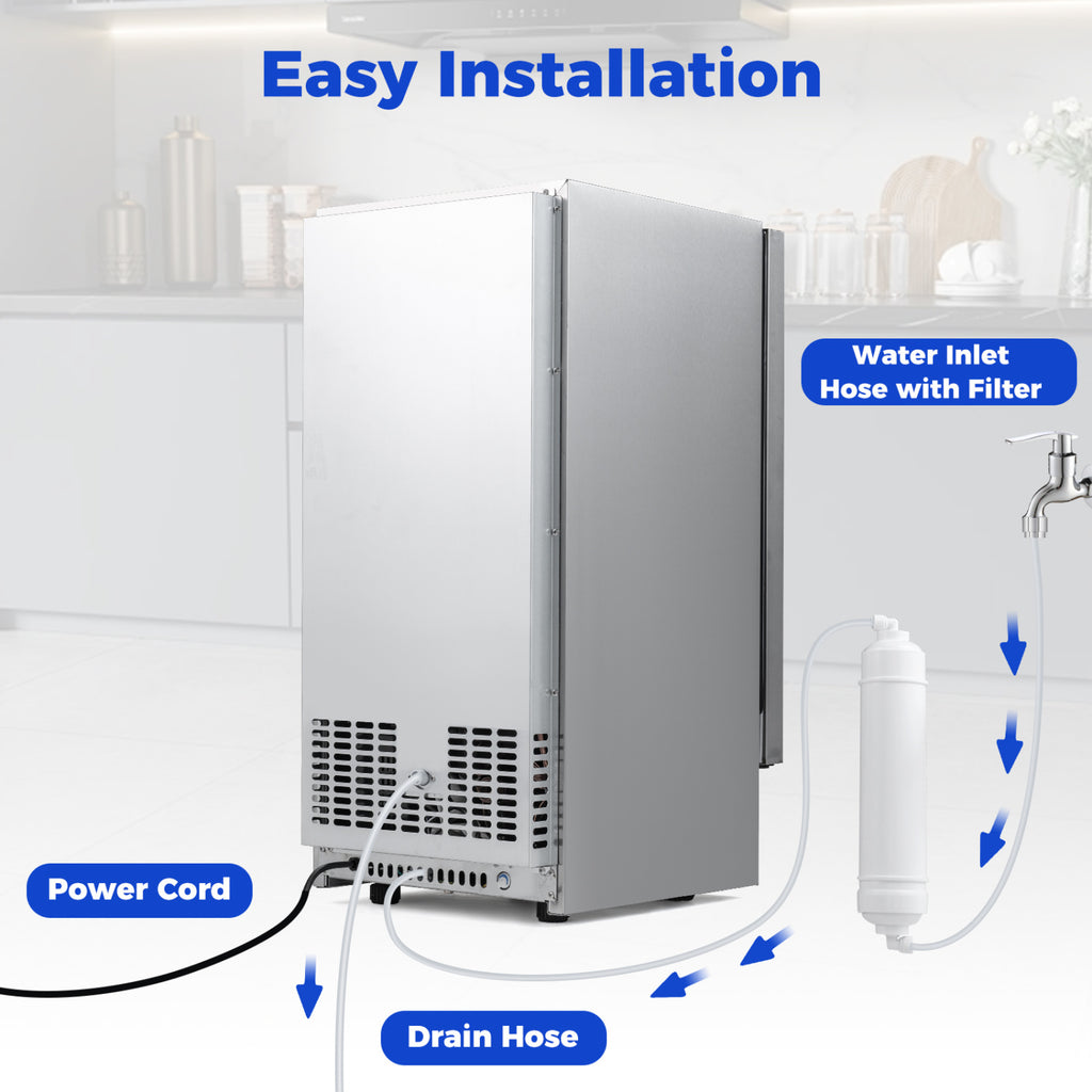 Commercial Ice Maker with 25 lbs Storage Capacity for Home Bar Cafe
